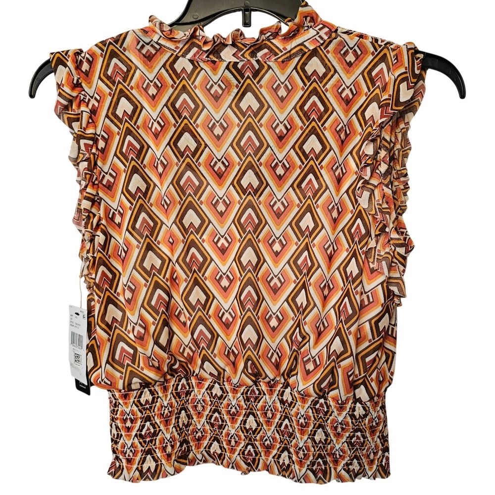 BCX Womens 2 pc Geometric Mesh Sleeveless Smocked Waist Blouse with cami Small - Picture 4 of 12